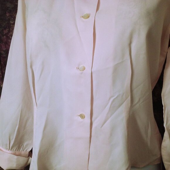 Vintage 60s Blouse Fitted Top Lady-10/12 Collar Semi-Sheer Cufflink Surgeon LSL - Picture 7 of 12